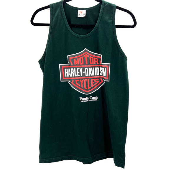 Harley Davidson Motorcycles Punta Cana Green Sleeveless Tank Cotton Medium - Picture 1 of 6